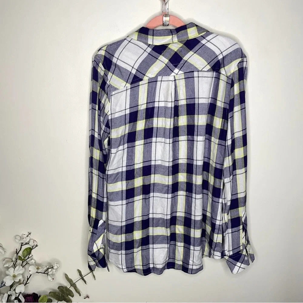 RAILS Hunter Plaid Button Down Top Yellow Navy Blue {Y10} - Picture 4 of 6